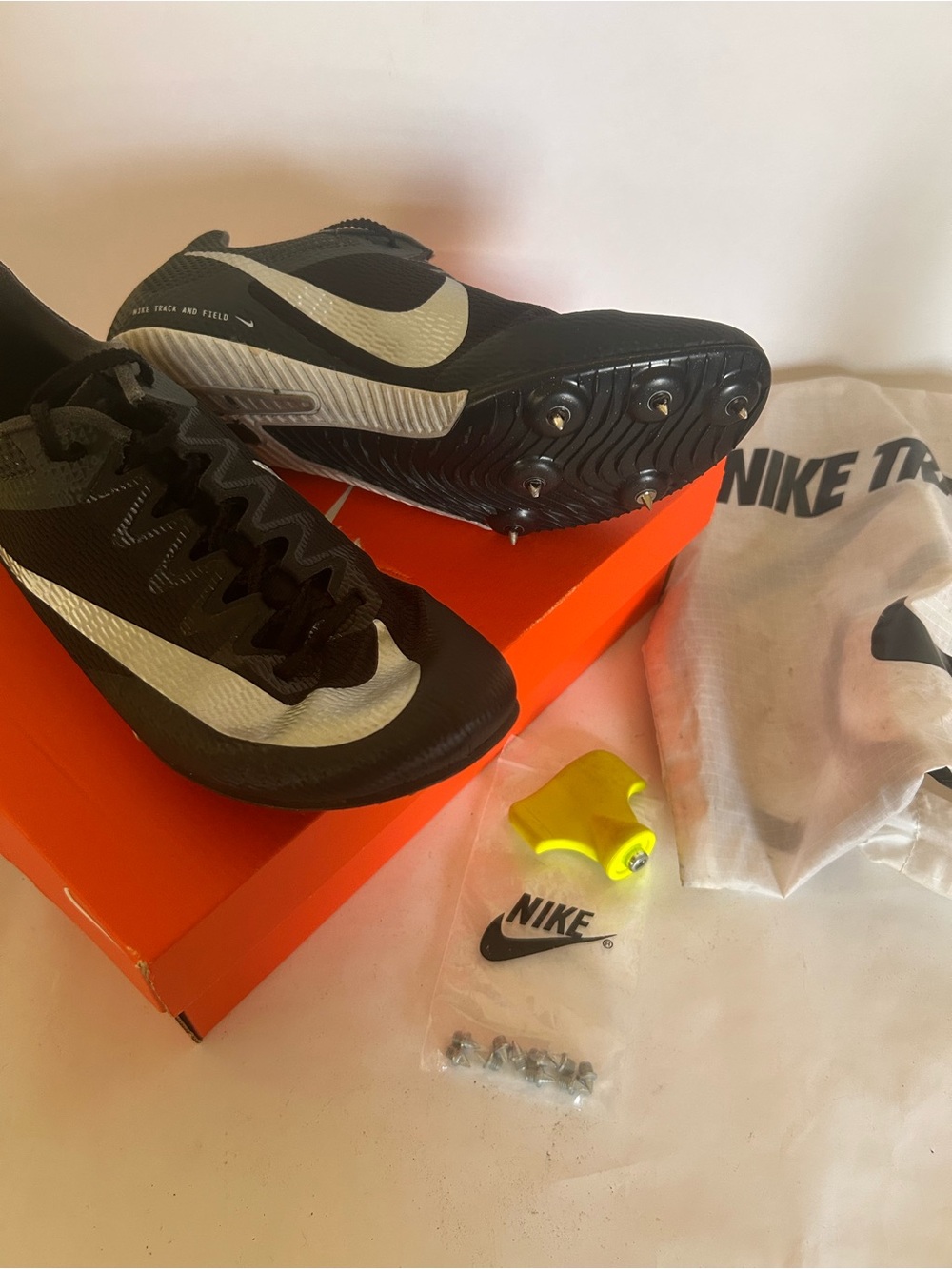 Nike Zoom Rival Sprint Track And Field Shoes Spikes Mens 7 Black With Key & Bag